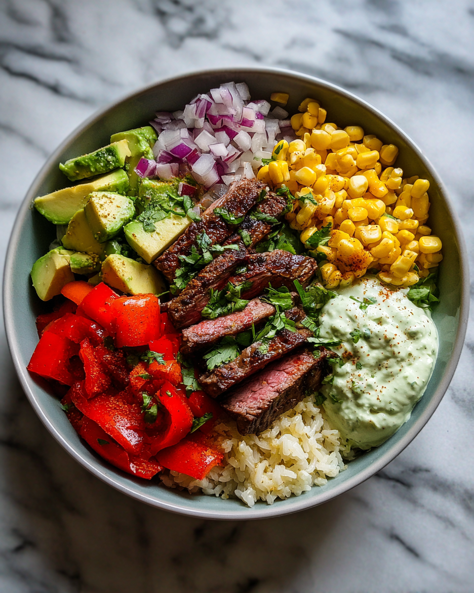 Ingredients for Steak Avocado Corn Bowl with Cilantro Cream Your New Favorite Flavor Combo