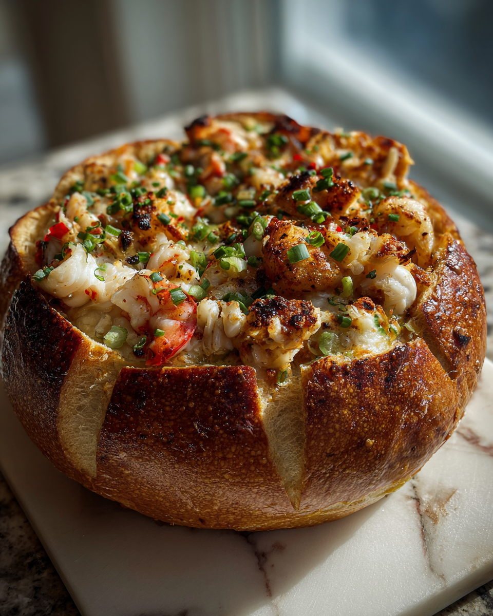 Final dish - Dive Into Deliciousness with the Ultimate Stuffed Seafood Bread Bowl