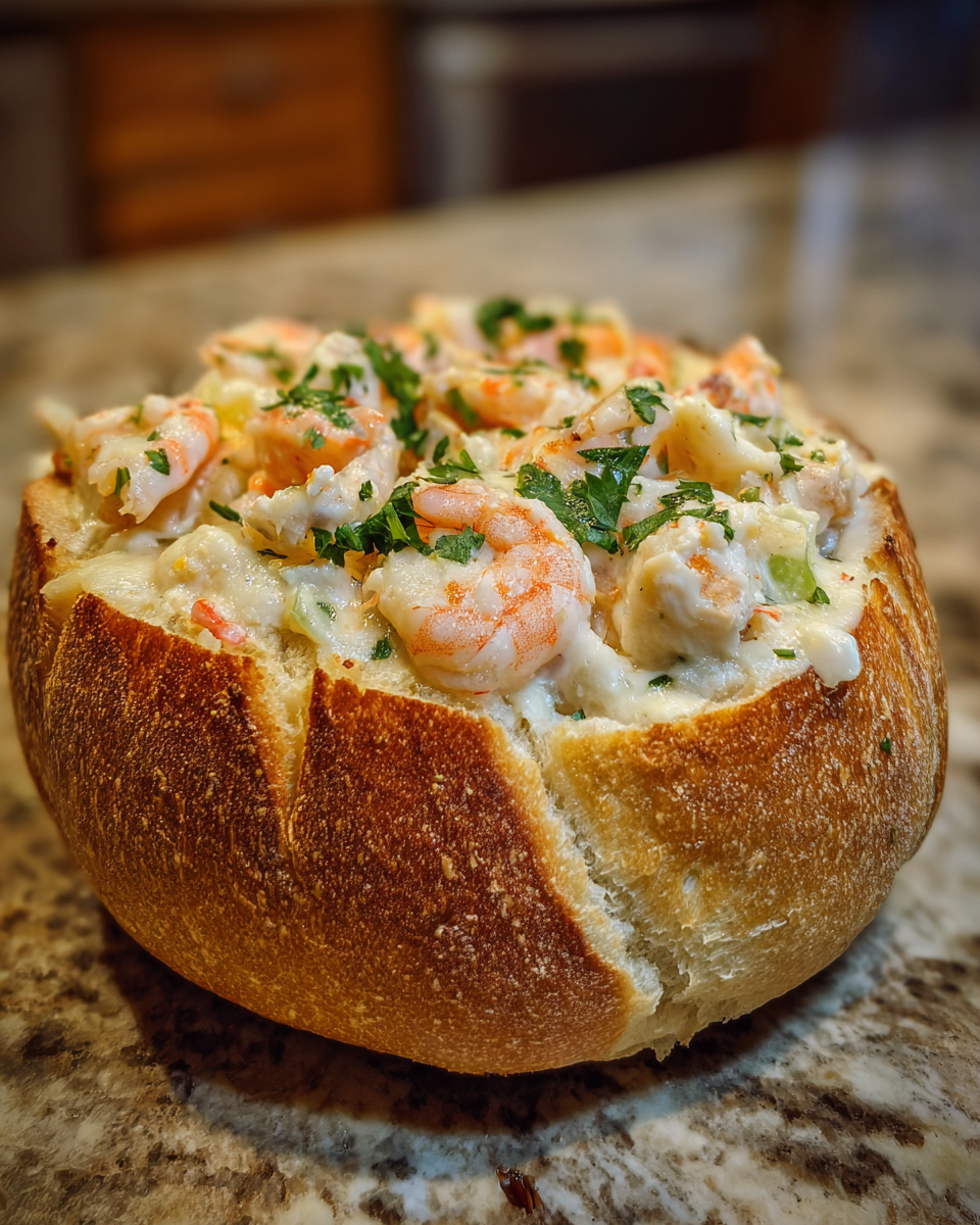 Ingredients for Dive Into Deliciousness with the Ultimate Stuffed Seafood Bread Bowl