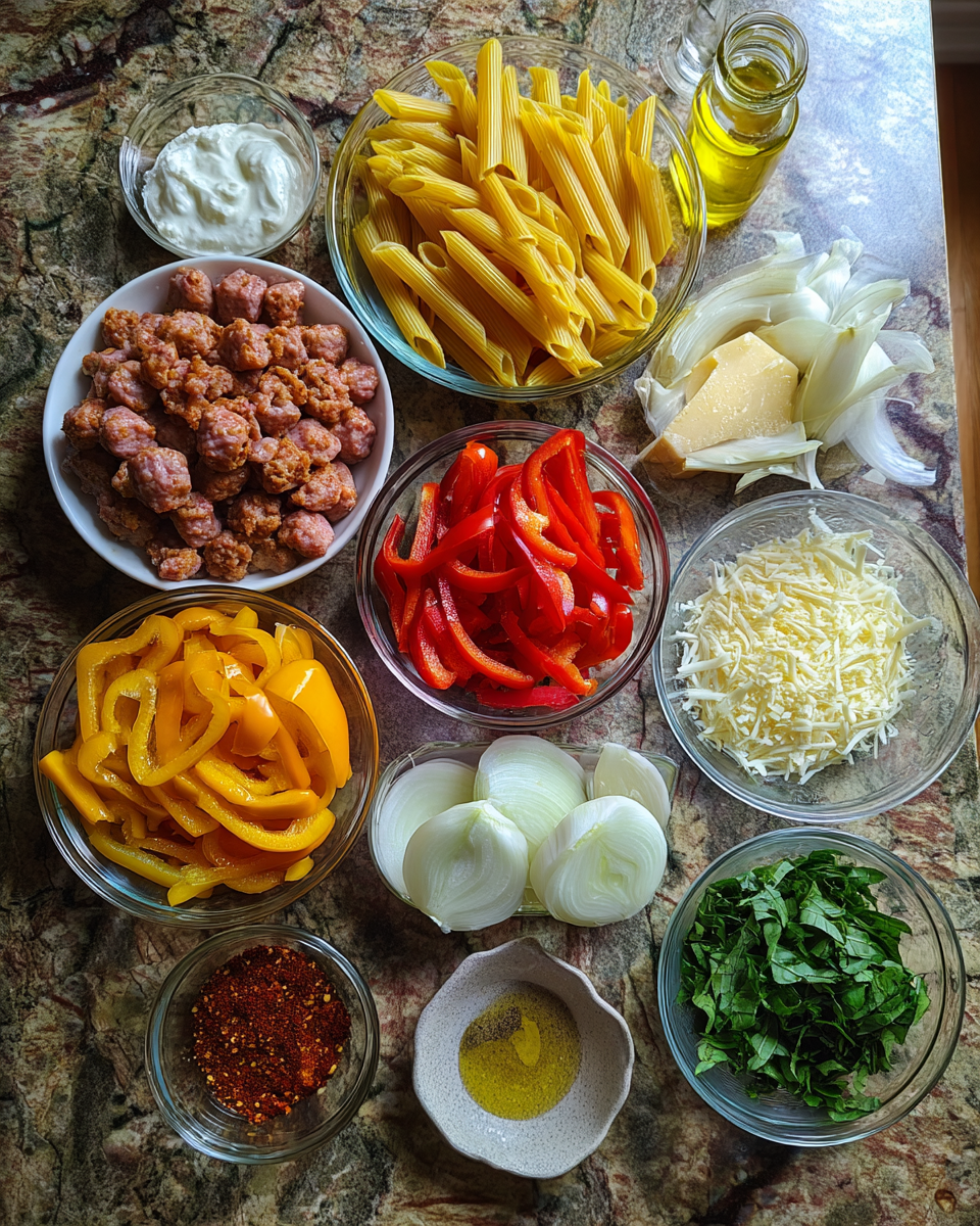Ingredients for Sweet Pepper and Sausage Pasta Recipe That Will Spice Up Your Dinner Routine