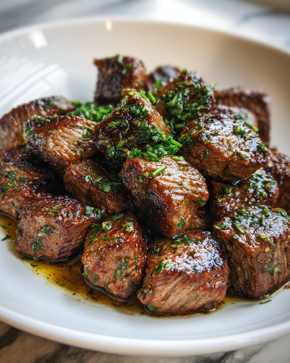 Final dish - Melt-in-Your-Mouth Tender Steak Bites in Garlic Butter Bliss