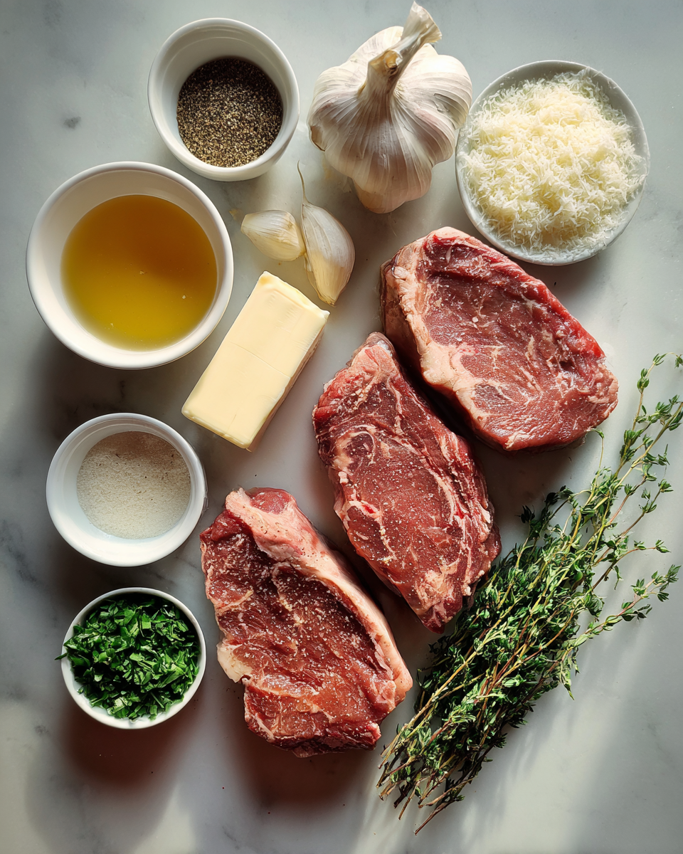 Ingredients for Tender Steak Paired with Rich Garlic Cream Sauce for the Ultimate Flavor Experience