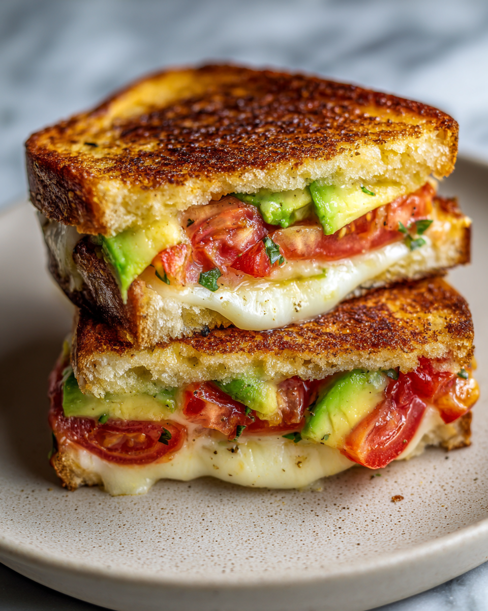 Final dish - Ultimate Avocado Tomato Grilled Cheese Recipe for the Perfect Melty Bite
