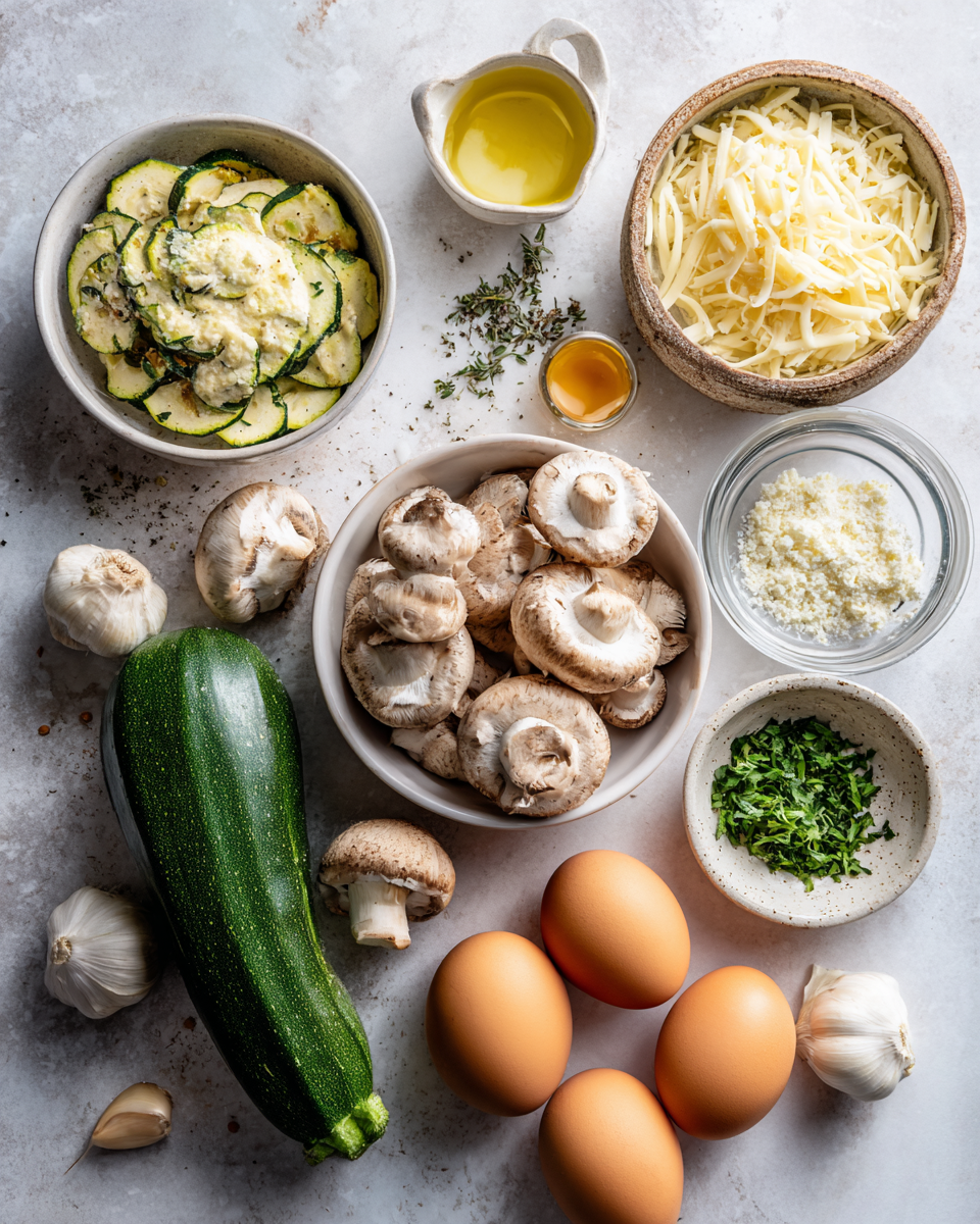 Ingredients for Wholesome Zucchini and Mushroom Scramble Recipe for a Perfect Breakfast