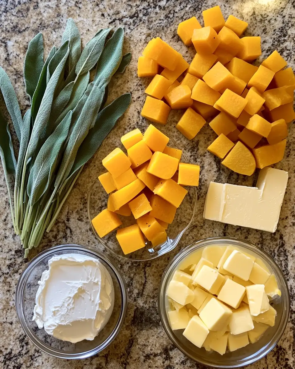 Ingredients for Creamy Butternut Squash & Sage Pasta: A Cozy Fall Dinner Delight