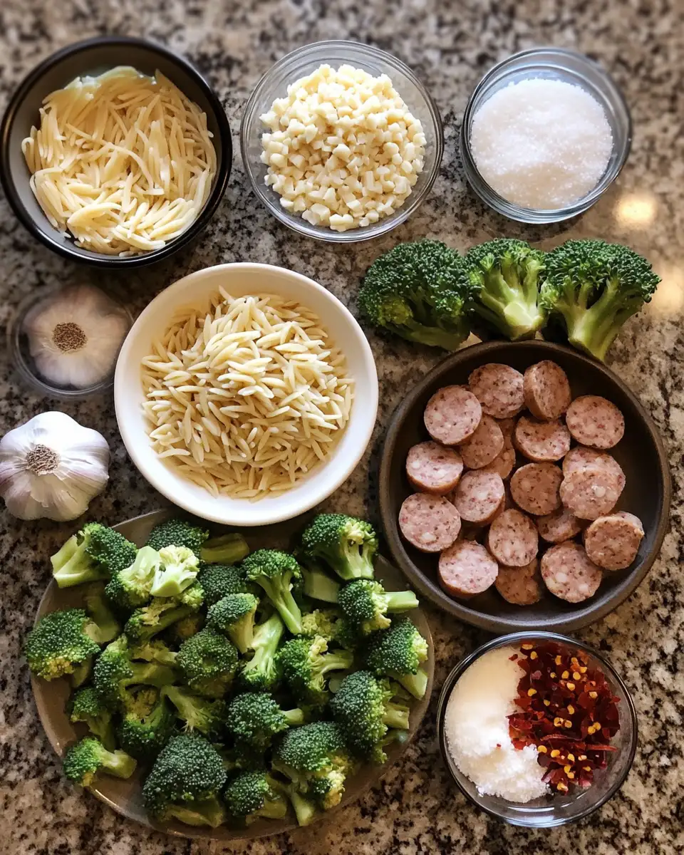 Ingredients for Savor the Flavor: Chicken Sausage Broccoli Orzo Delight