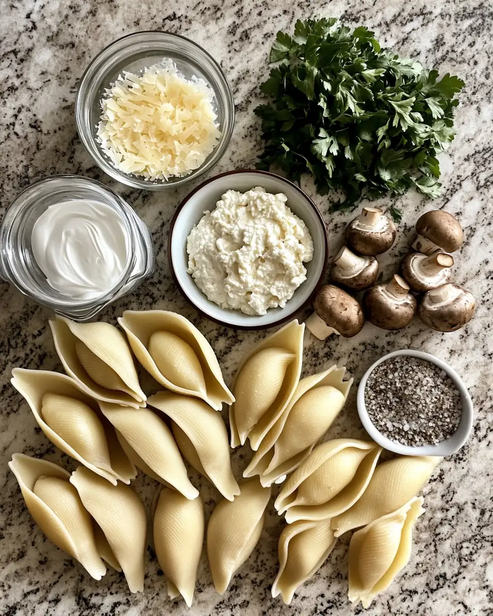 Ingredients for Indulge in Comfort: Creamy Garlic Mushroom Stuffed Shells Delight