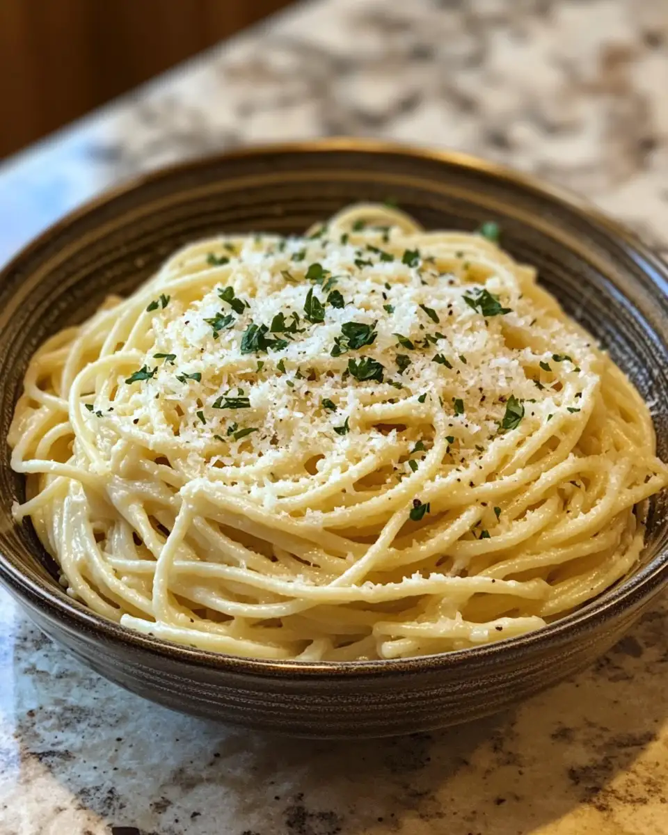 Final dish - Indulge in the Ultimate Creamy Garlic Parmesan Spaghetti Delight