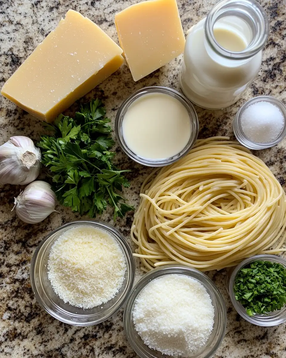 Ingredients for Indulge in the Ultimate Creamy Garlic Parmesan Spaghetti Delight