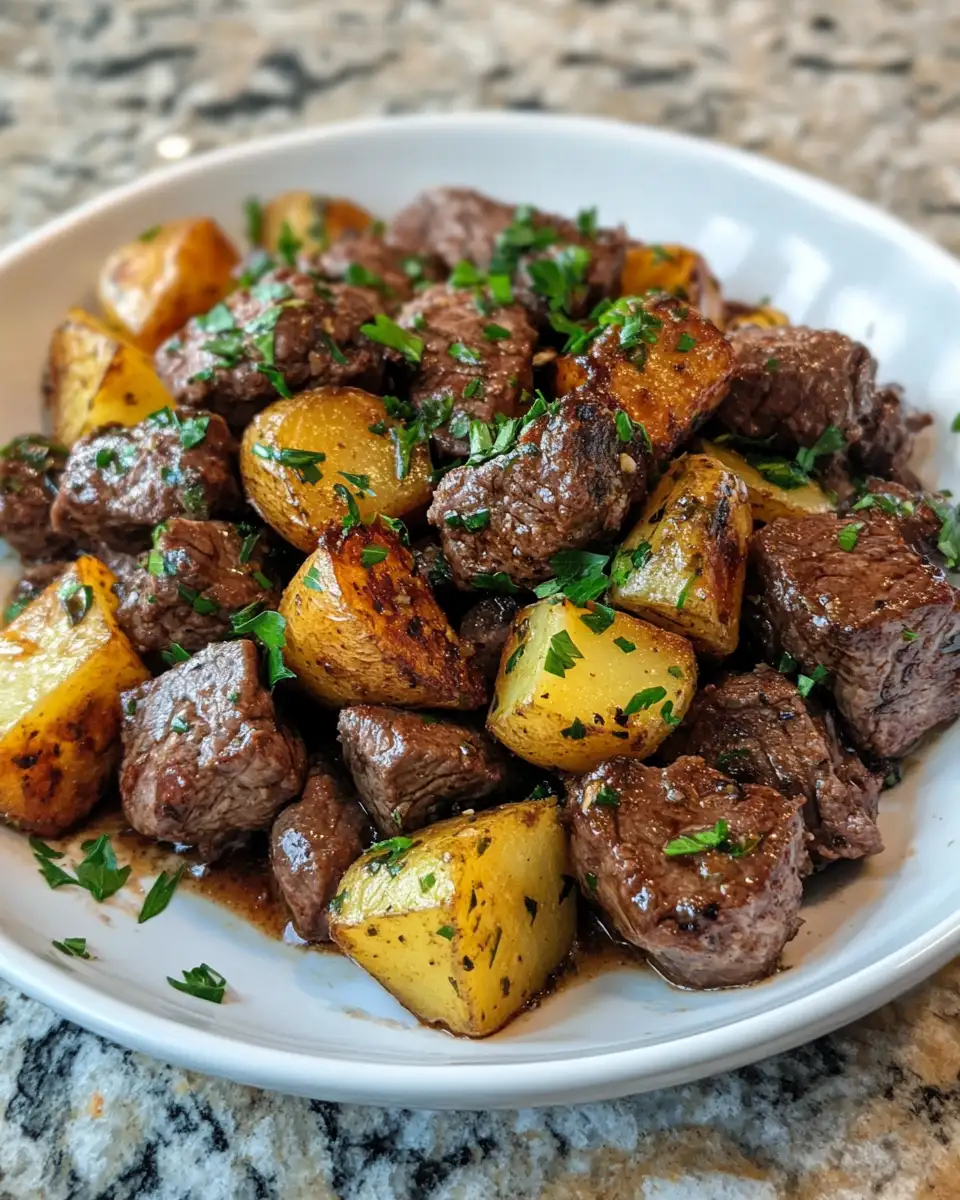 Final dish - Slow-Cooked Delight: Garlic Butter Beef Bites and Potatoes Perfection
