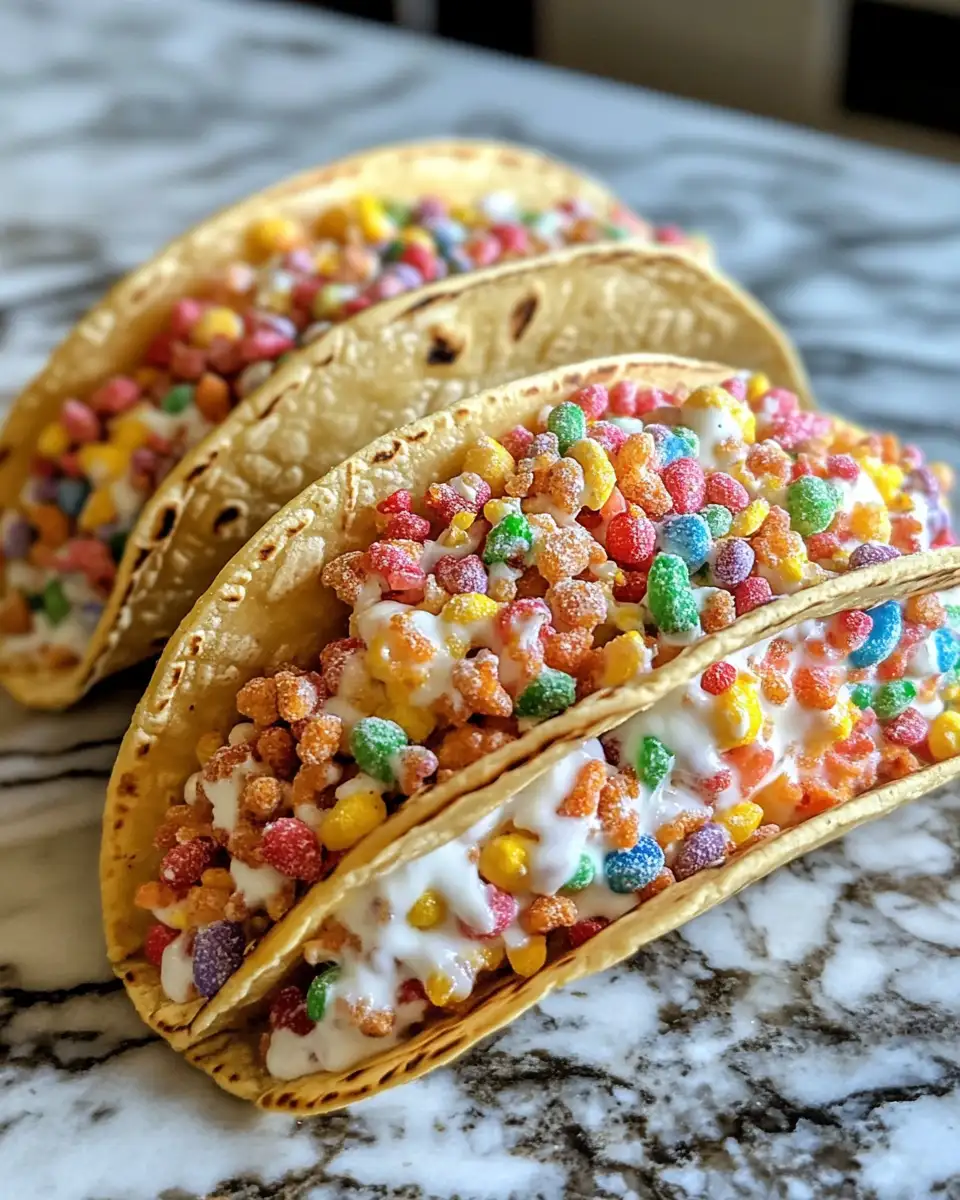 Final dish - Fruity Pebbles Cheesecake Tacos: A Colorful Crunch Meets Creamy Delight