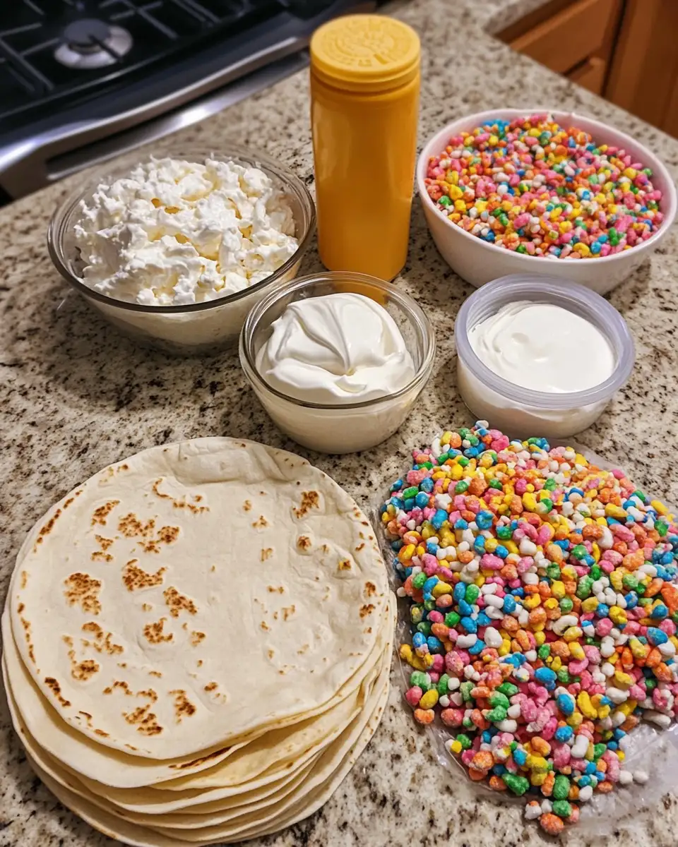 Ingredients for Fruity Pebbles Cheesecake Tacos: A Colorful Crunch Meets Creamy Delight