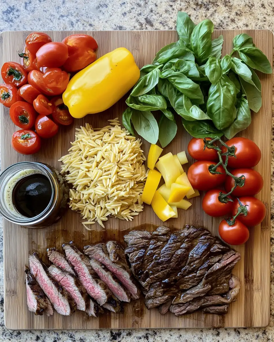 Ingredients for Savor the Simplicity: One-Pan Balsamic Steak Orzo with Vegetables