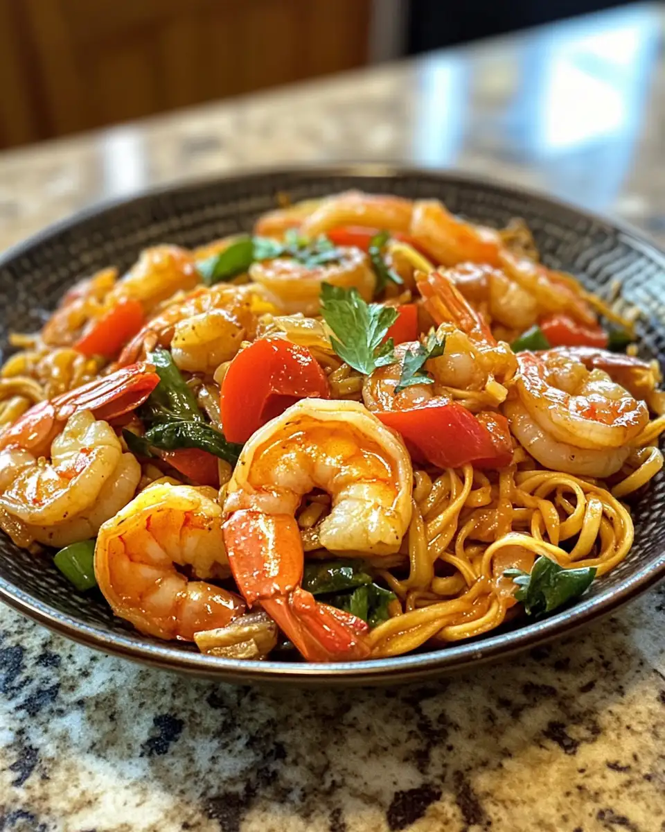 Final dish - Sizzling Shrimp Stir Fry with Noodles Delight