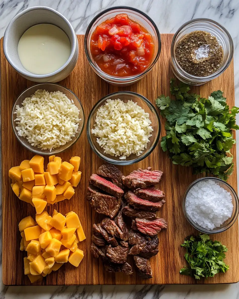 Ingredients for Sizzling Steak Queso Rice: A Flavor Fiesta in Every Bite
