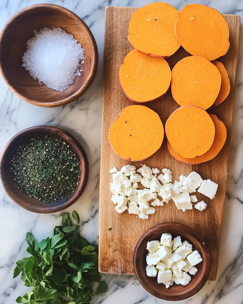 Ingredients for Sweet Potato Rounds with Feta Crumble: A Flavorful Bite-Sized Delight