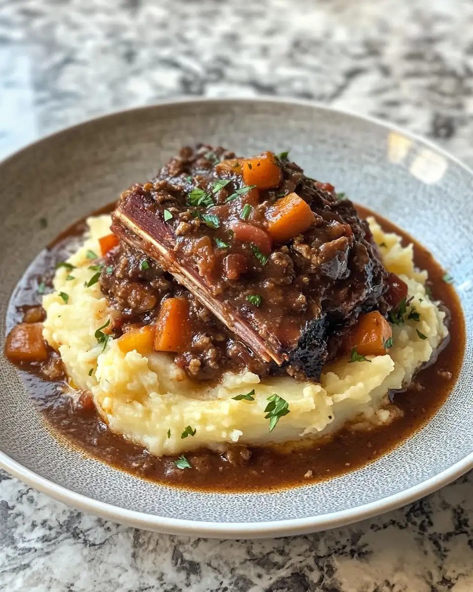 Final dish - Decadent Comfort: Tender Short Rib Ragu Over Creamy Mashed Potatoes