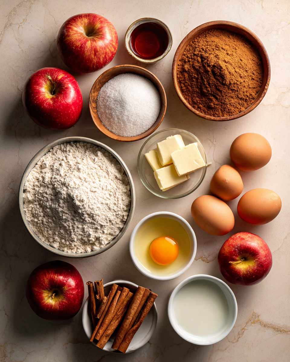 Ingredients for Fall in Love with Every Slice of Apple Cider Donut Loaf with a Cinnamon Sugar Crust