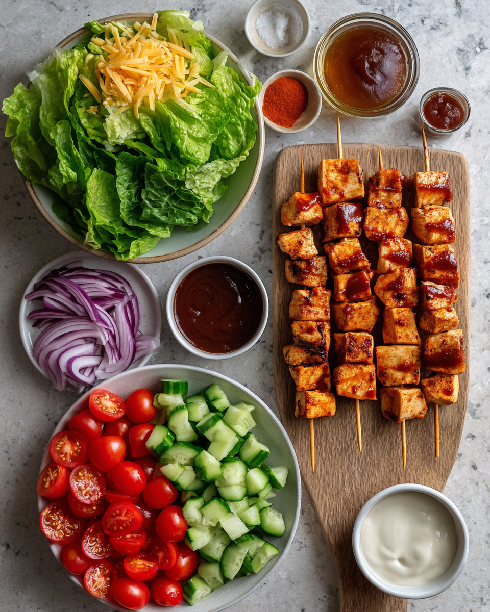 Ingredients for Sizzling BBQ Chicken Skewer Salad: A Flavorful Twist on Your Greens