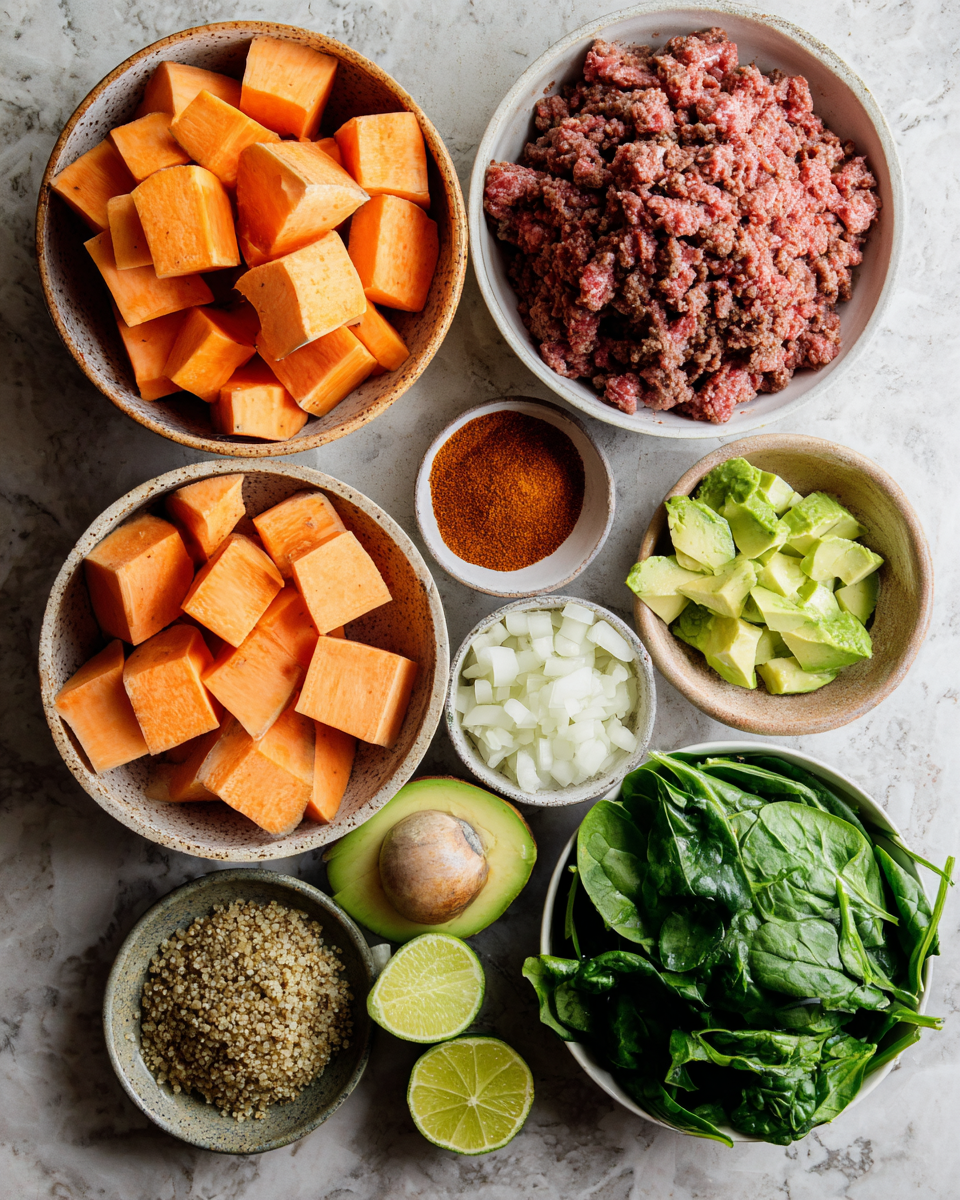 Energize Your Day with a Flavorful Beef and Sweet Potato Power Bowl 4 Ingredients for Energize Your Day with a Flavorful Beef and Sweet Potato Power Bowl