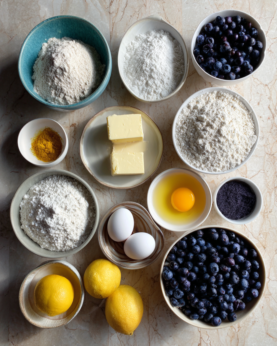 Ingredients for Bursting Bliss: Blueberry Lemon Loaf Cake Delight