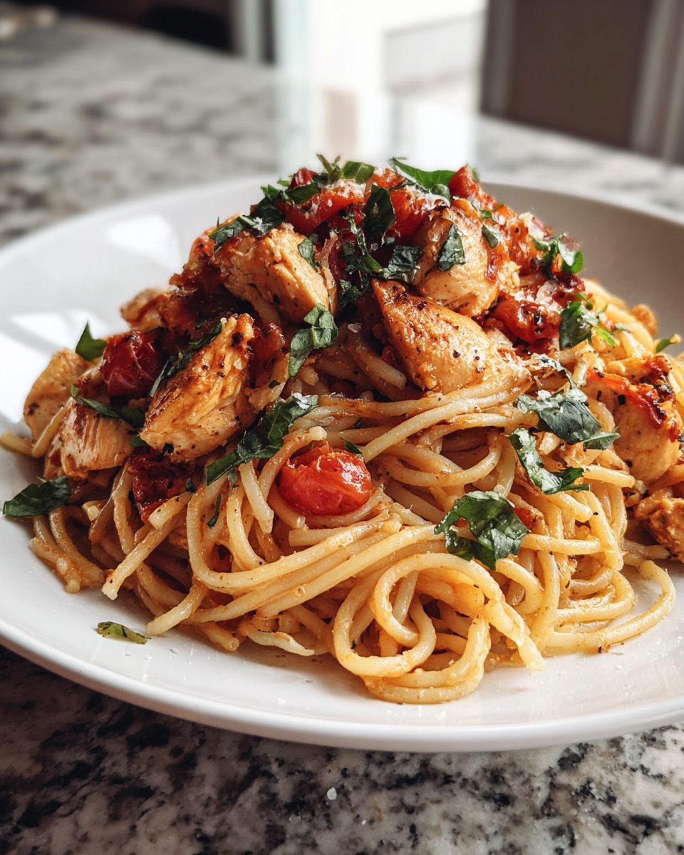 Final dish - Bruschetta Chicken Pasta: A Fresh Twist on a Classic Favorite