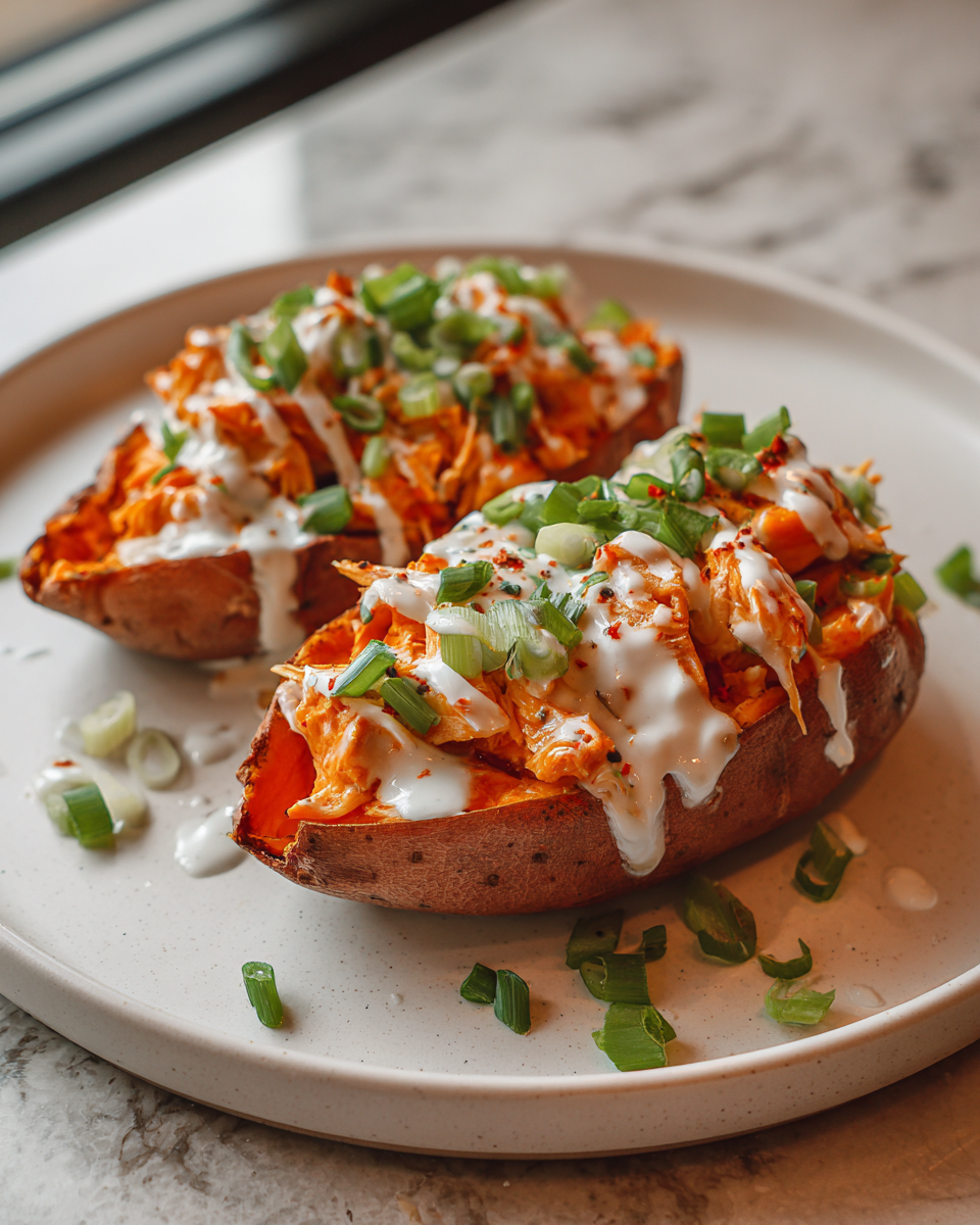 Final dish - Spice Up Your Dinner with Buffalo Chicken Stuffed Sweet Potatoes