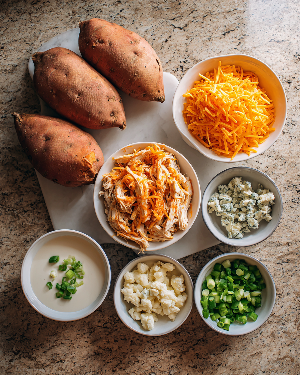 Ingredients for Spice Up Your Dinner with Buffalo Chicken Stuffed Sweet Potatoes