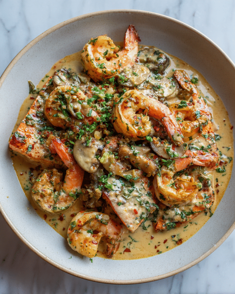 Savory Cajun Shrimp and Salmon Dance in a Luscious Garlic Cream Sauce - Featured Image