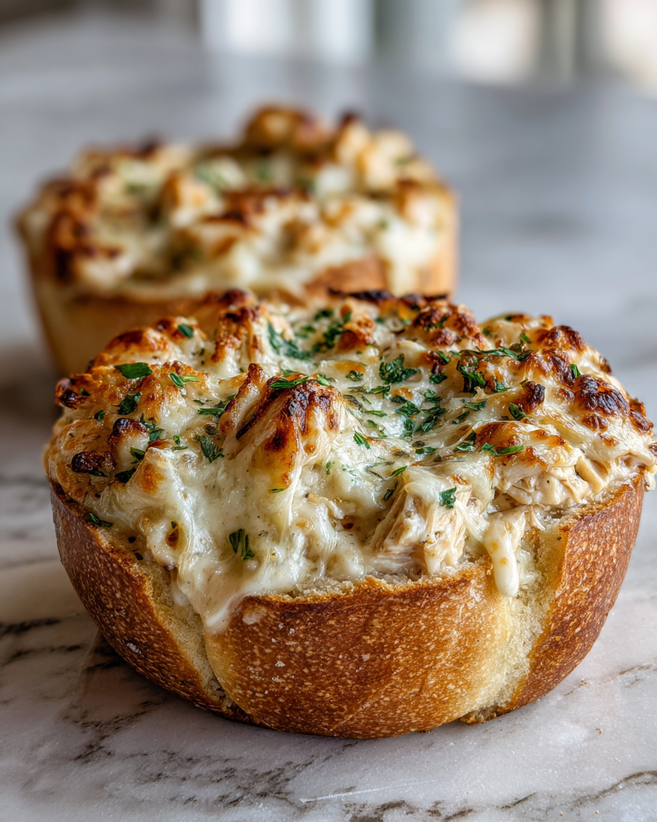 Final dish - Ultimate Comfort: Chicken Alfredo Garlic Bread Bowls