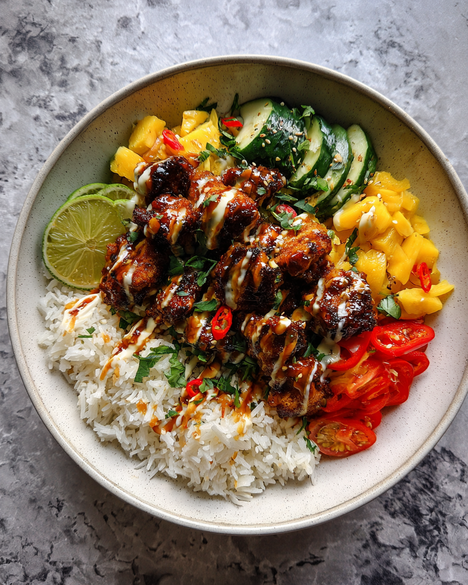 Final dish - Spice Up Your Dinner with a Chili Chicken Bowl and Coconut Lime Drizzle