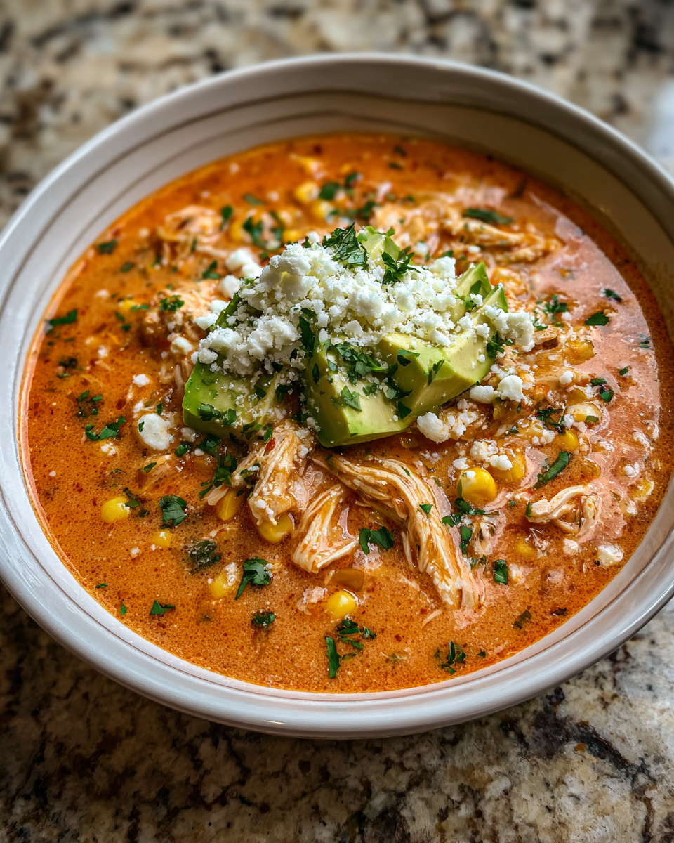 Final dish - Savor the Comfort: Creamy Chicken Enchilada Soup Delight
