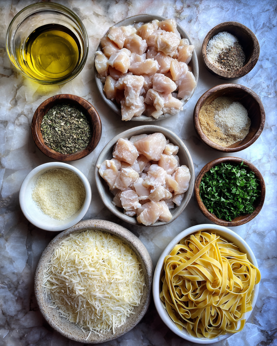Ingredients for Decadent Creamy Garlic Parmesan Chicken Pasta: A Weeknight Wonder