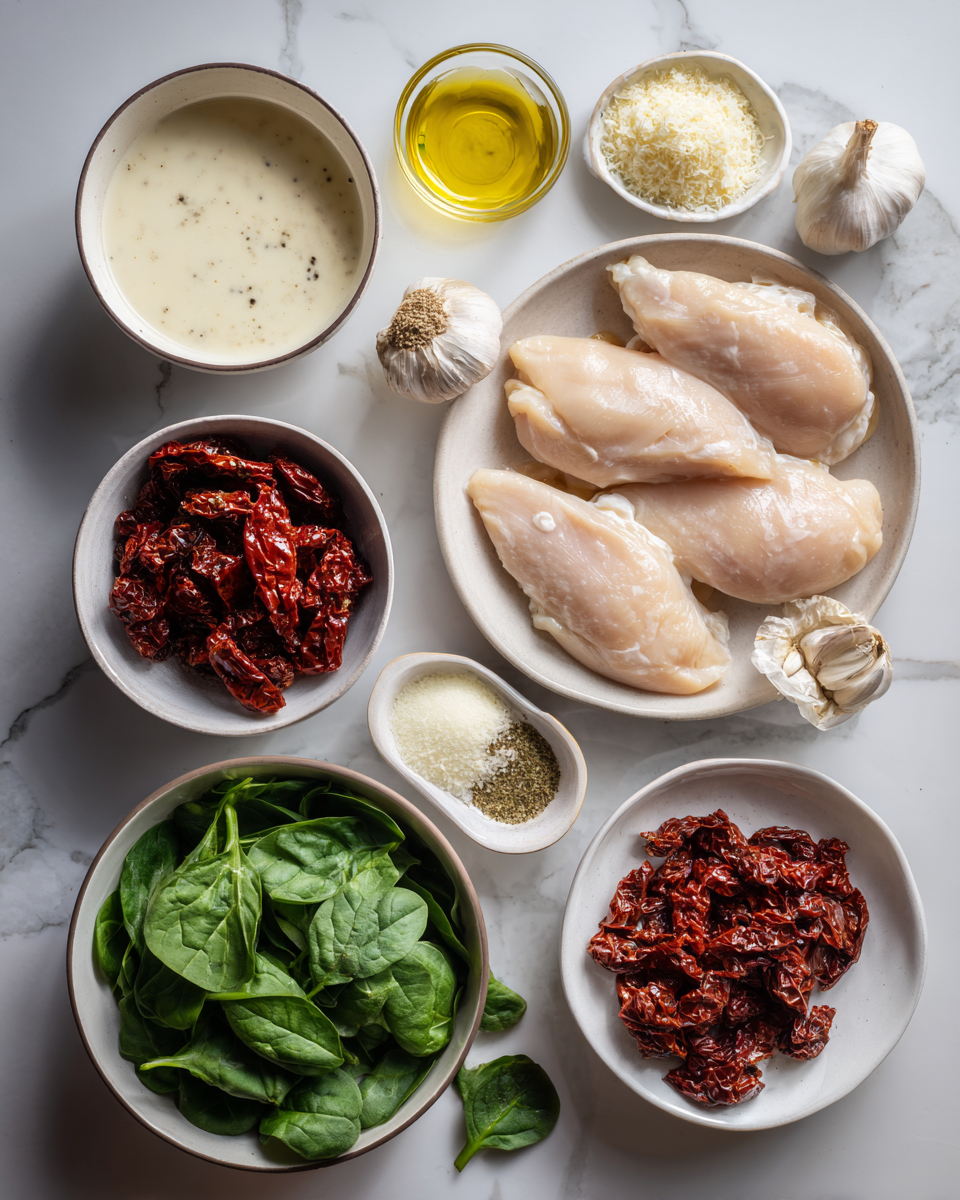 Ingredients for Velvety Delight: Indulge in Creamy Tuscan Chicken Skillet Tonight