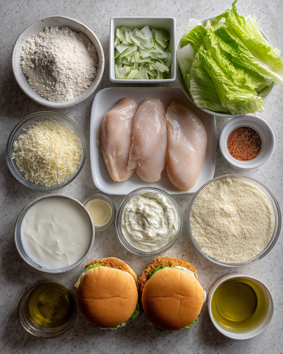 Ingredients for Ultimate Crispy Chicken Caesar Sandwich Delight