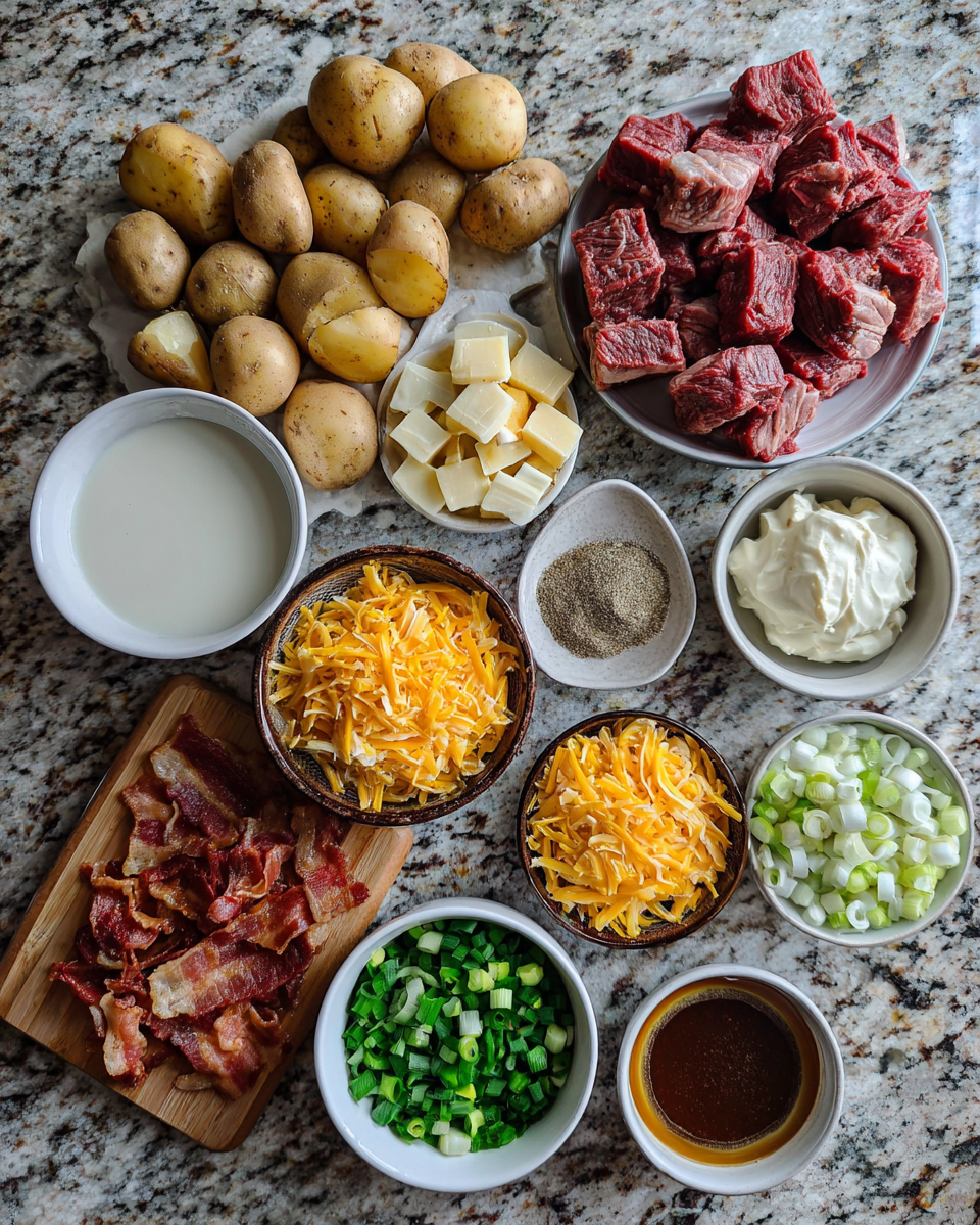 Ingredients for Crockpot Loaded Steak and Potato Bake: A Hearty Dinner Delight