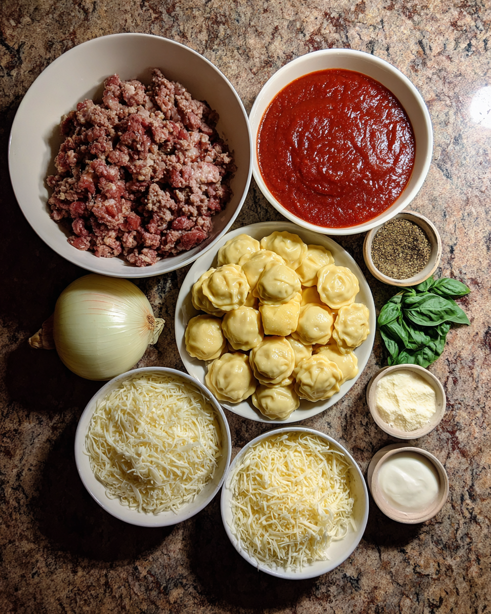 Ingredients for Crockpot Ravioli Lasagna: A Lazy Cook's Dream Dinner Delight