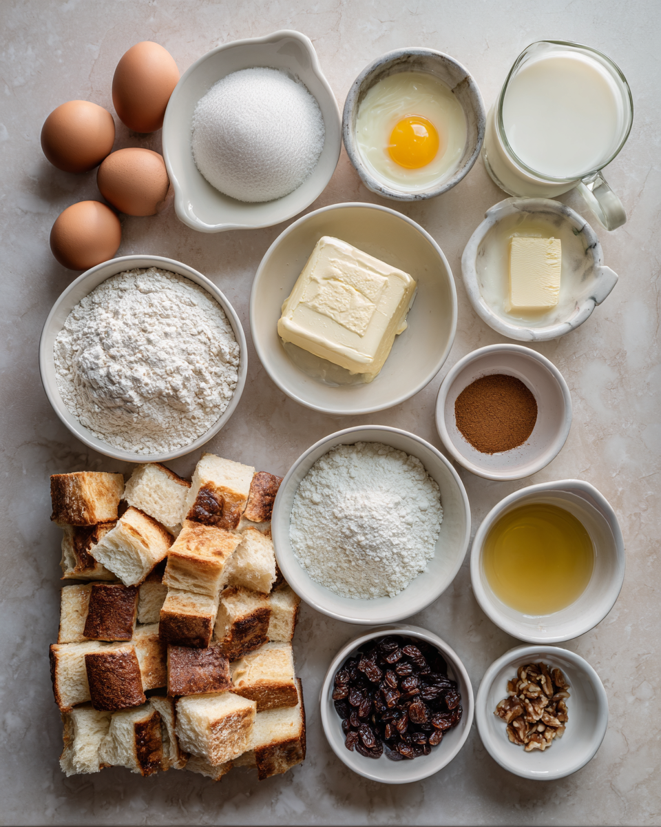 Ingredients for Decadent Custard Bread Pudding: A Sweet Nostalgia Trip