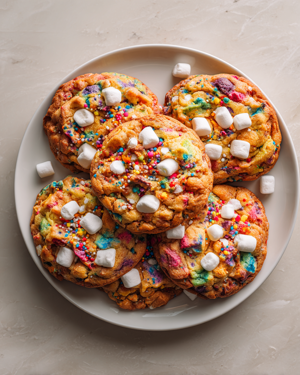 Ultimate Fruity Pebble Marshmallow Stuffed Cookie Delight 6 Final dish - Ultimate Fruity Pebble Marshmallow Stuffed Cookie Delight