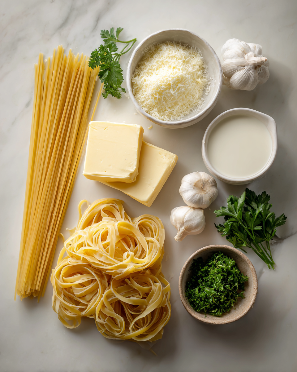 Ingredients for Creamy Garlic Parmesan Pasta: A Flavorful Twist on a Classic Comfort Dish