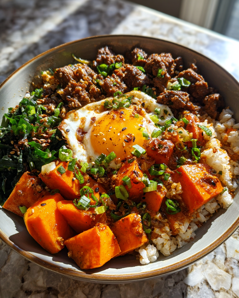 Final dish - Savor the Flavor: Hot Honey Sweet Potato Beef Bowl Bliss