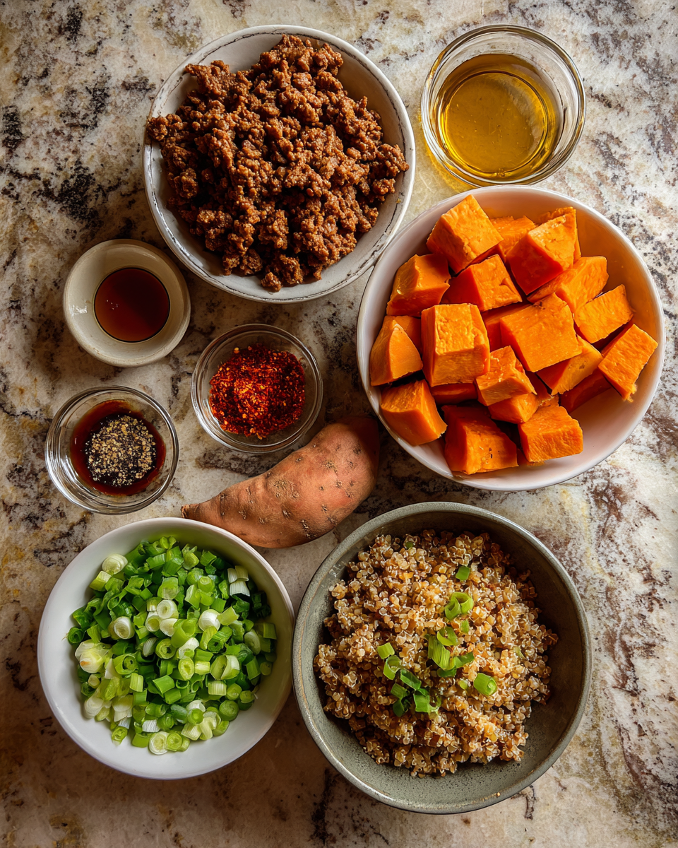 Ingredients for Savor the Flavor: Hot Honey Sweet Potato Beef Bowl Bliss