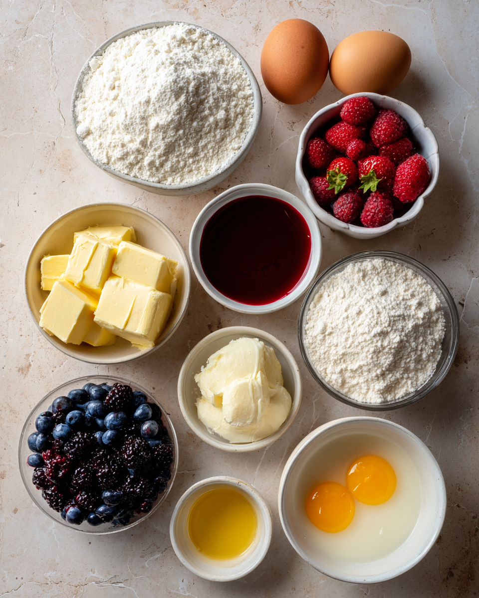 Ingredients for Fluffy Lemon Ricotta Pancakes Drizzled with Luscious Berry Syrup
