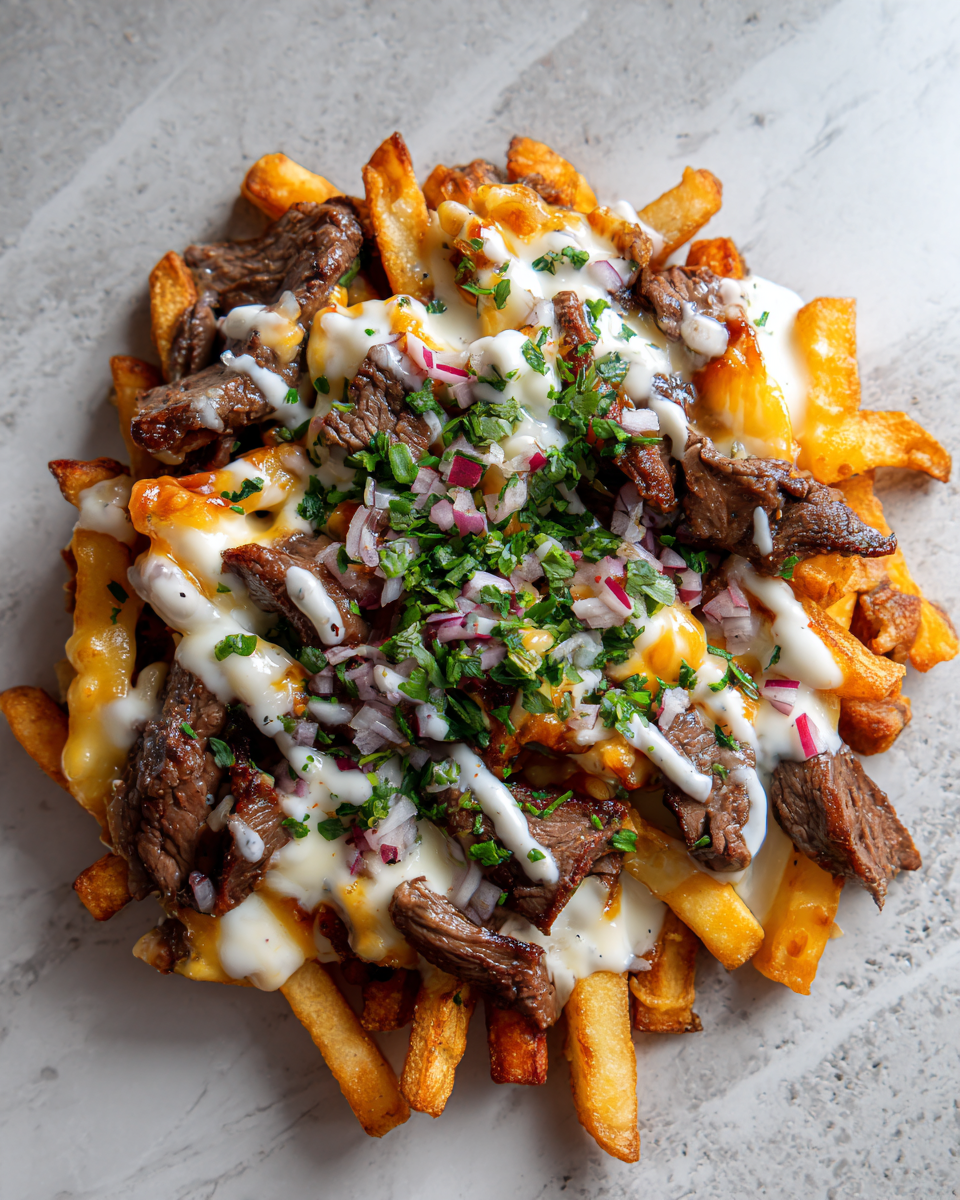 Final dish - Indulge in the Ultimate Philly Steak Cheese Fries Experience