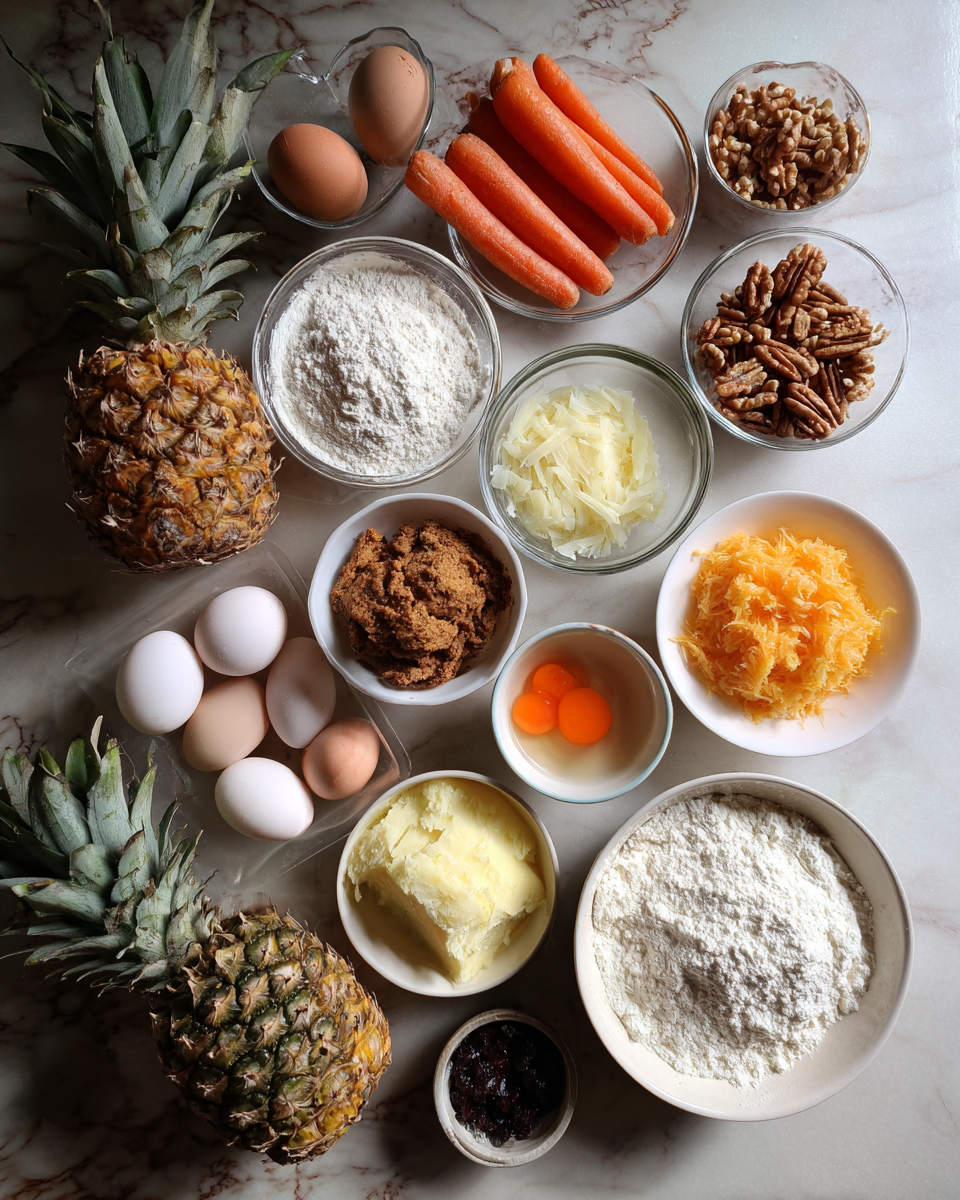 Ingredients for Tropical Bliss: Indulge in Pineapple Carrot Cream Cake Delight