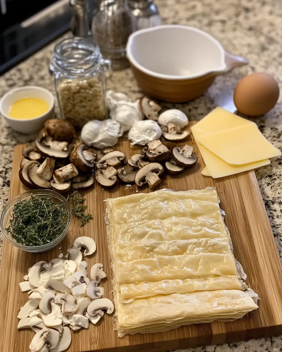 Ingredients for Irresistibly Flaky Savory Mushroom Gruyère Puff Pastry Delight