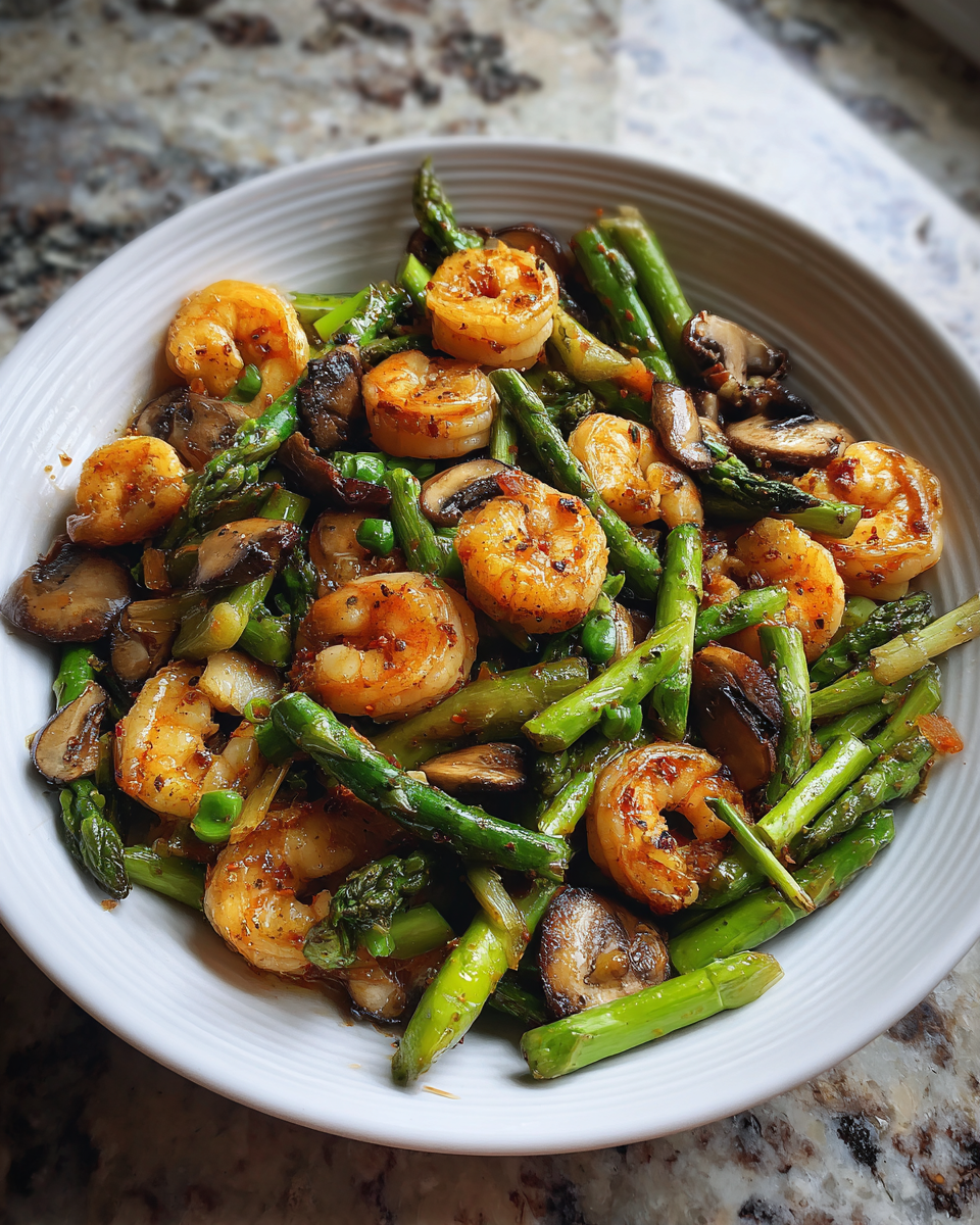 Savor the Flavor: Shrimp and Asparagus Stir-Fry with Mushrooms Delight 6 Final dish - Savor the Flavor: Shrimp and Asparagus Stir-Fry with Mushrooms Delight