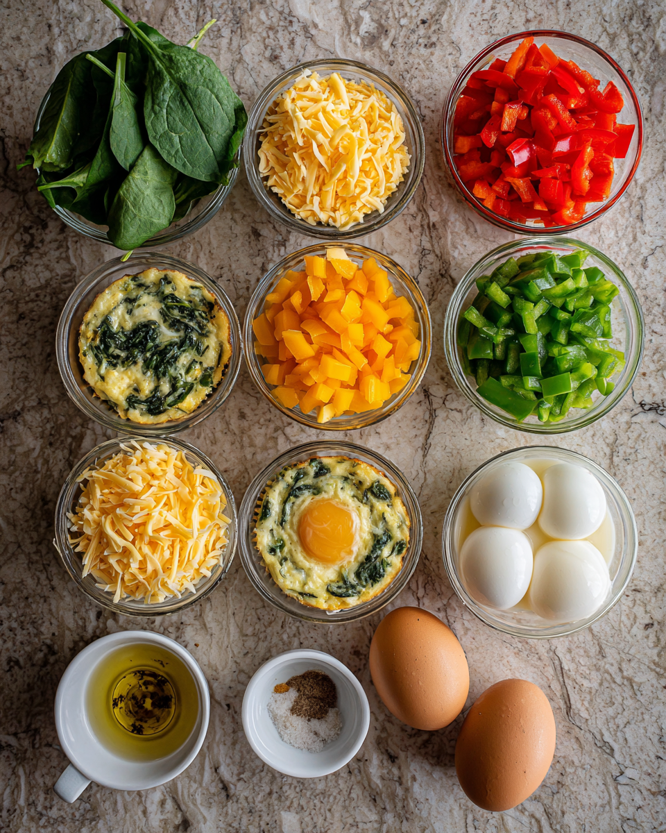 Ingredients for Mini Marvels: Irresistible Spinach Quiche Muffins