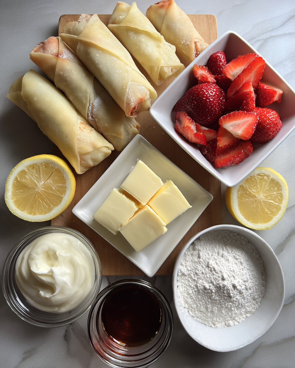 Ingredients for Strawberry Cheesecake Stuffed Eggrolls: A Sweet Twist on a Classic Dessert