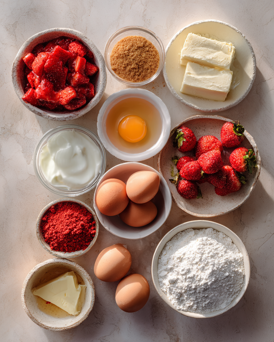 Ingredients for Irresistible Strawberry Crunch Cheesecake Cups: A Sweet Bite of Bliss